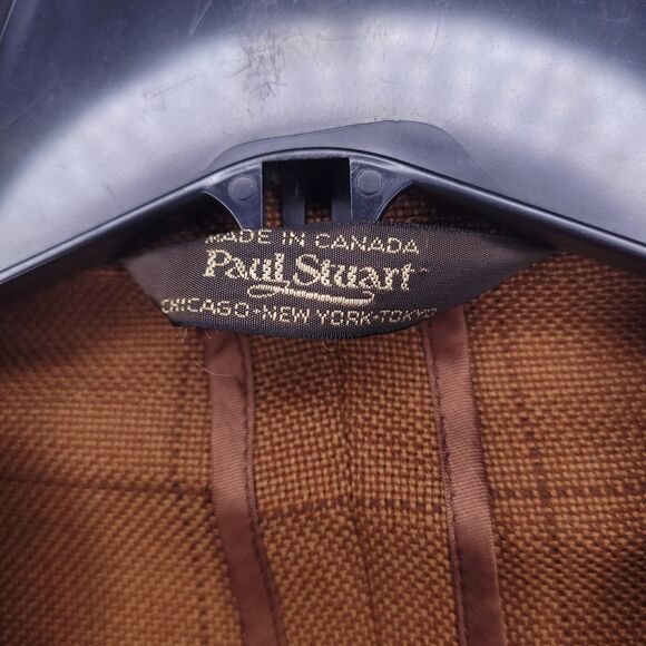 Paul Stuart Blazer Mens 44L Brown Check Super 100 Lambswool Cashmere - Picture 9 of 11